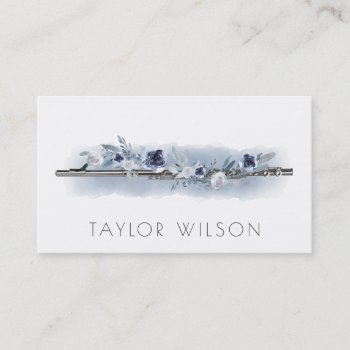 Dusty Blue Watercolor Floral Flute Teacher Business Card by musickitten at Zazzle
