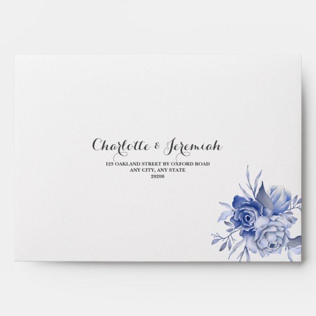 Dusty Blue Watercolor Floral Foliage Wedding Envelope (Front)