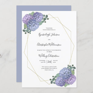 Dusty Blue Watercolor Floral Geometric Wedding Invitation