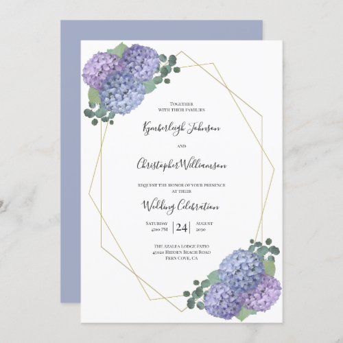 Dusty Blue Watercolor Floral Geometric Wedding Invitation