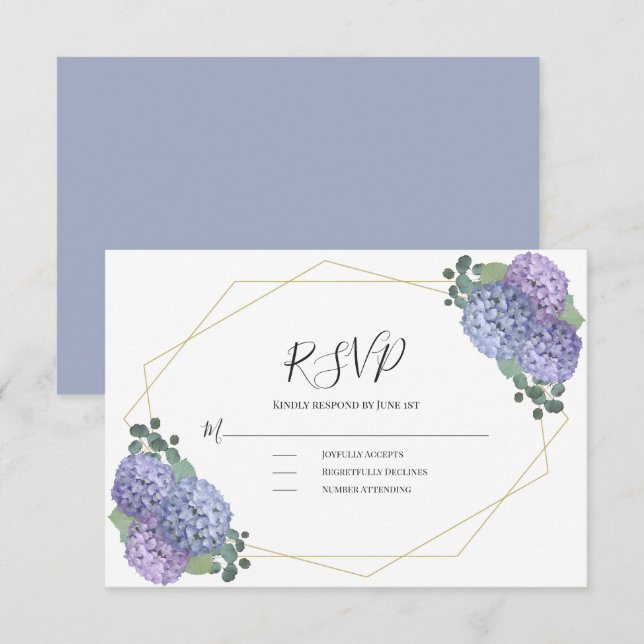 Dusty Blue Watercolor Floral Geometric Wedding RSVP Card (Front/Back)
