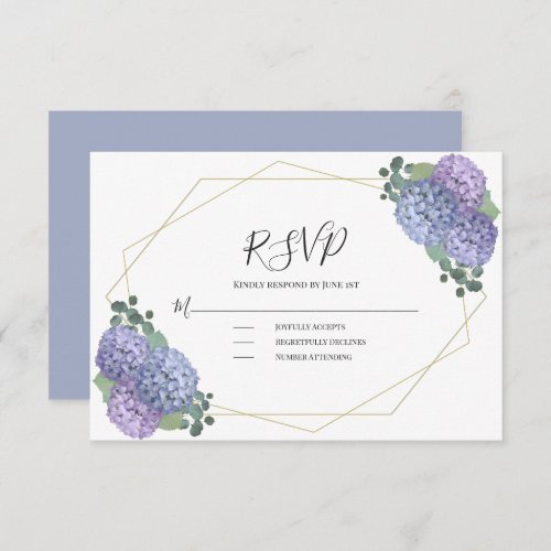 Dusty Blue Watercolor Floral Geometric Wedding RSVP Card