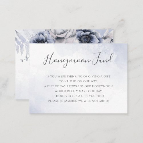 Dusty Blue Watercolor Floral Honeymoon Fund Enclosure Card