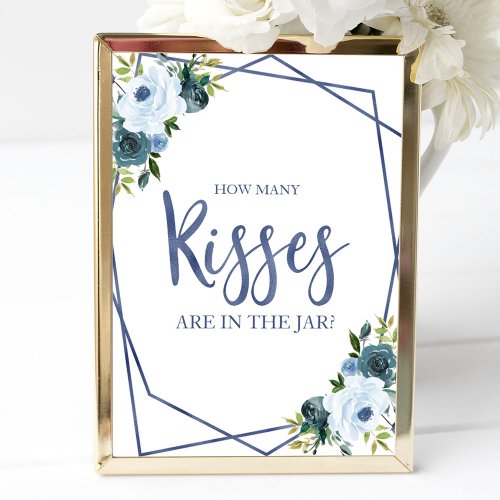 Dusty Blue Watercolor Floral How Many Kisses Sign