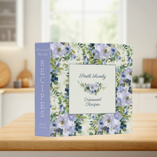 Dusty Blue Watercolor Floral Keepsake Recipes 3 Ring Binder