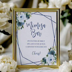 Dusty Blue Watercolor Floral Mimosa Bar Sign