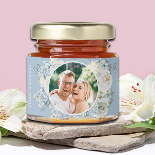 Dusty Blue Watercolor Floral Photo Wedding Honey J Honey Jar Favors