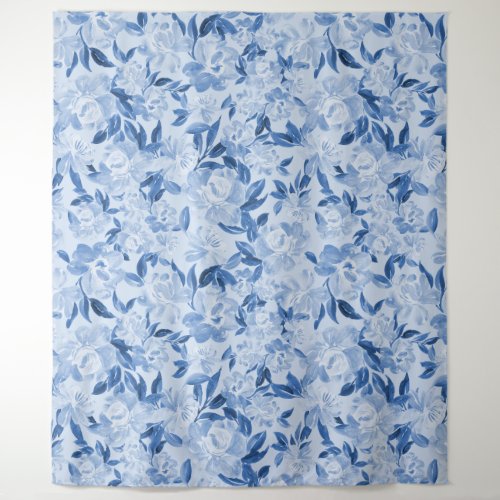 Dusty Blue Watercolor Floral Photocall Dropback Tapestry