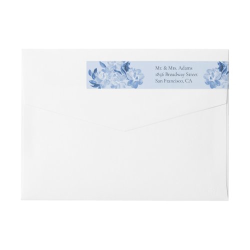 Dusty Blue Watercolor Floral Pre_Addressed Return Wrap Around Label