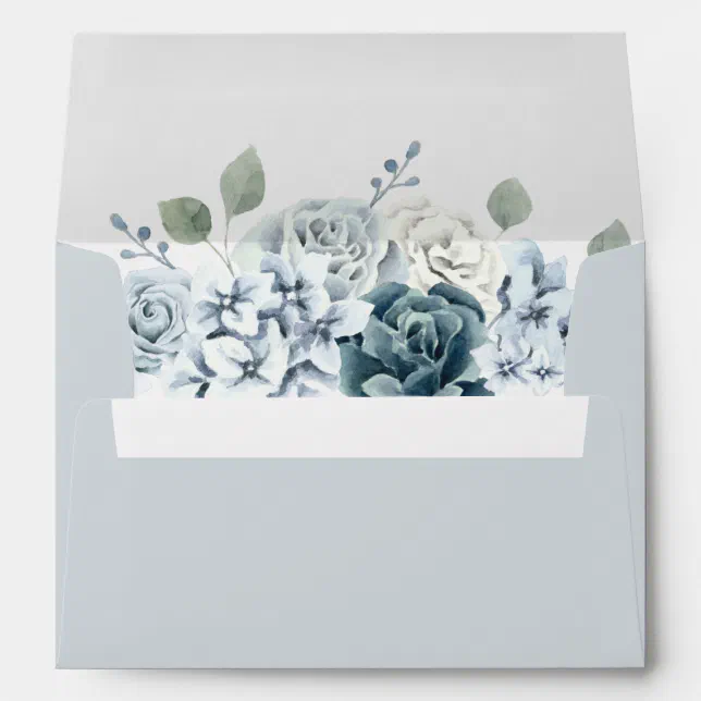 Dusty Blue Watercolor Floral Return Address Envelope | Zazzle