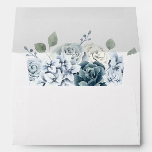 Dusty Blue Watercolor Floral Return Address Envelope