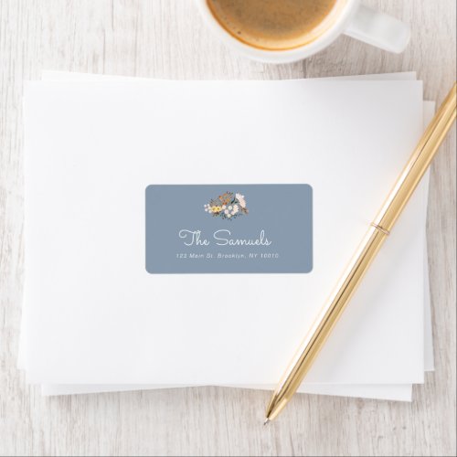 Dusty Blue Watercolor Floral Return Address Label