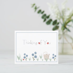 Dusty Blue Watercolor Floral Thinking of You Postcard