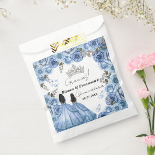 Dusty Blue Watercolor Floral Twin Quinceañera Favor Bag