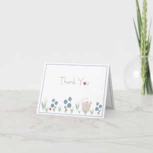 Dusty Blue Watercolor Floral Typography Simple Letterpress Thank You Card