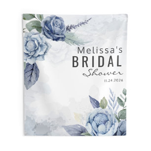 Dusty Blue Watercolor Floral Typography Tapestry