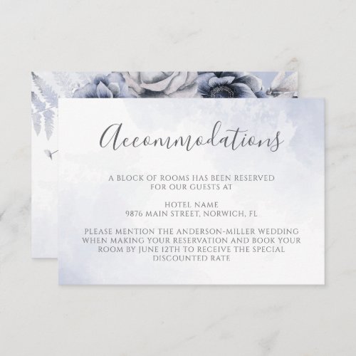 Dusty Blue Watercolor Floral Wedding Accommodation Enclosure Card
