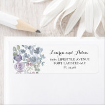 Dusty Blue Watercolor Floral Wedding Address Label