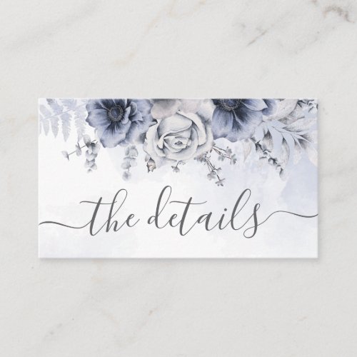 Dusty Blue Watercolor Floral Wedding Details Enclosure Card