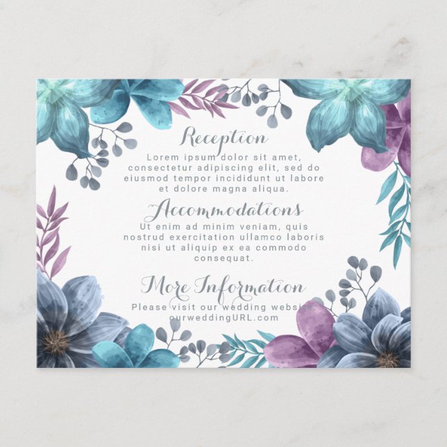 Dusty Blue Watercolor Floral Wedding Enclosure (Front)