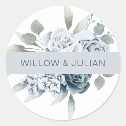 Dusty Blue Watercolor Floral Wedding Envelope Seal