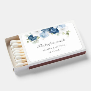 Dusty Blue Watercolor Floral Wedding Favor Matchboxes