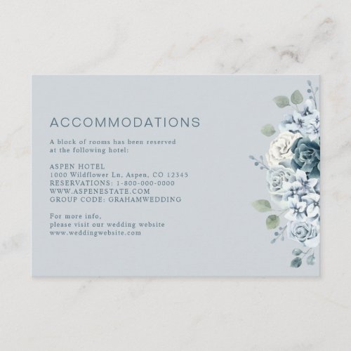 Dusty Blue Watercolor Floral Wedding Hotel Enclosu Enclosure Card