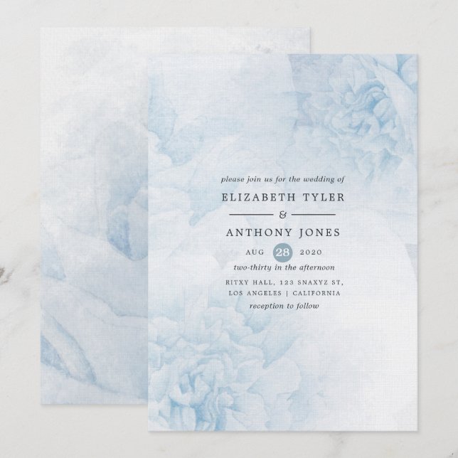 Dusty Blue Watercolor floral Wedding Invitation (Front/Back)