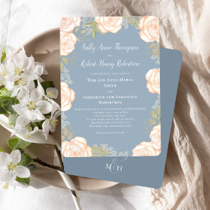 Dusty Blue Watercolor Floral Wedding Invitation