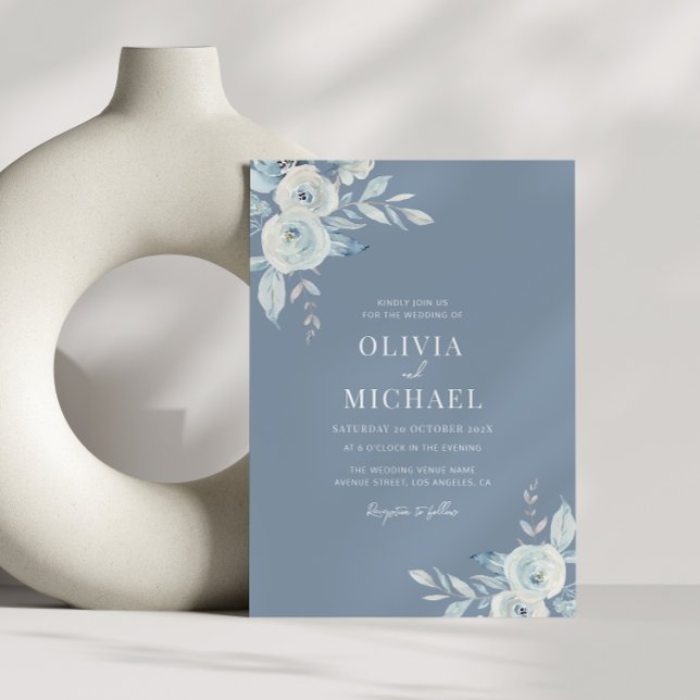 dusty blue watercolor floral wedding invitation (Creator Uploaded)
