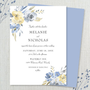 Dusty Blue Watercolor Floral Wedding Invitation