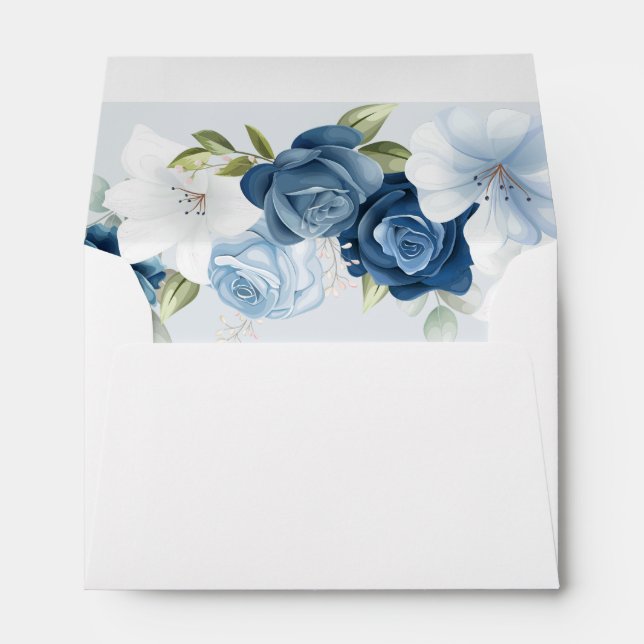 Dusty Blue Watercolor Floral Wedding Invitation Envelope (Back (Bottom))