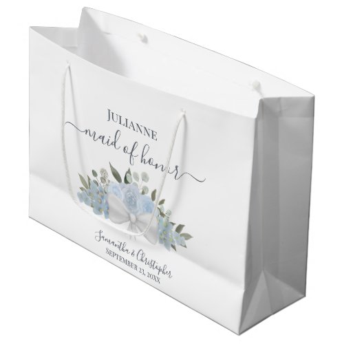 Dusty Blue Watercolor Floral Wedding Maid of Honor Large Gift Bag
