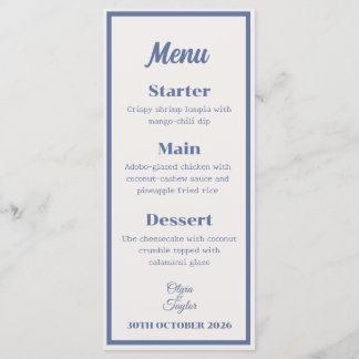 Dusty Blue Watercolor Floral Wedding Menu