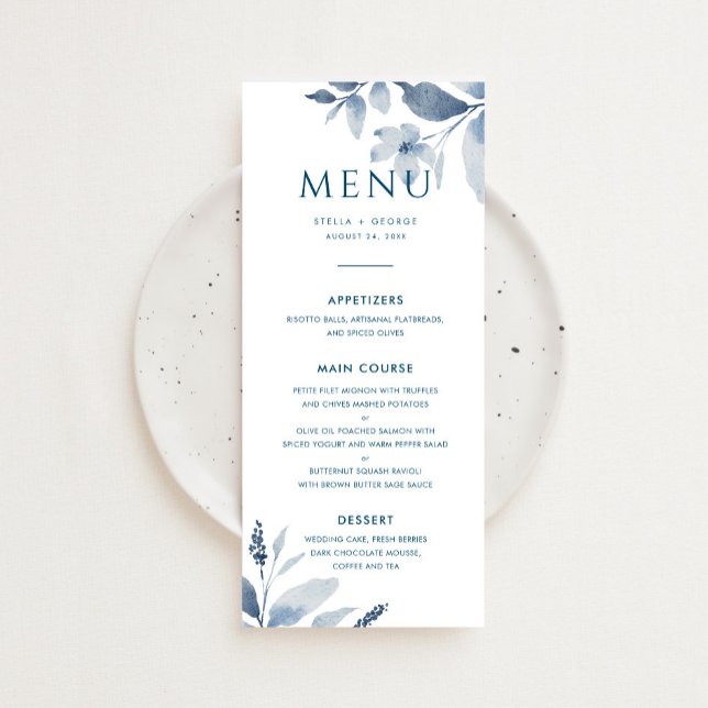 Dusty Blue Watercolor Floral Wedding Menu (Creator Uploaded)