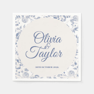 Dusty Blue Watercolor Floral Wedding Napkins