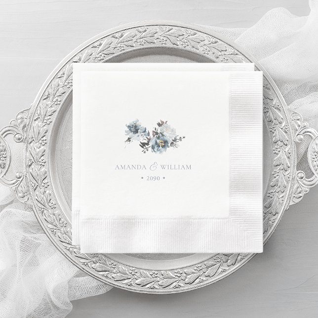 Dusty Blue Watercolor Floral Wedding  Napkins (Creator Uploaded)