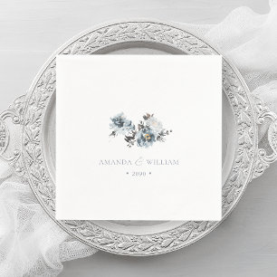 Dusty Blue Watercolor Floral Wedding  Napkins