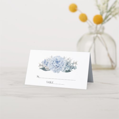 Dusty Blue Watercolor floral Wedding Place Card