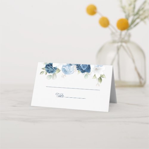 Dusty Blue Watercolor Floral Wedding Place Card