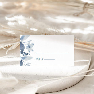 Dusty Blue Watercolor Floral Wedding Place Card