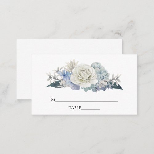 Dusty Blue Watercolor floral Wedding Place Card