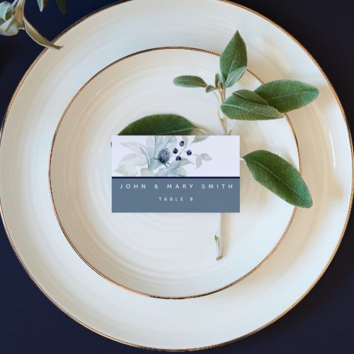 Dusty Blue Watercolor Floral Wedding Place Cards