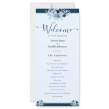 Dusty Blue Watercolor Floral Wedding Program