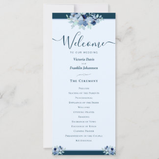 Dusty Blue Watercolor Floral Wedding Program