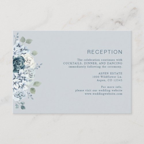 Dusty Blue Watercolor Floral Wedding Reception Enc Enclosure Card