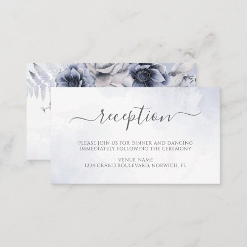 Dusty Blue Watercolor Floral Wedding Reception Enclosure Card