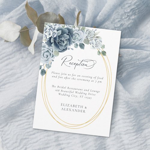 Dusty Blue Watercolor Floral Wedding Reception Enclosure Card