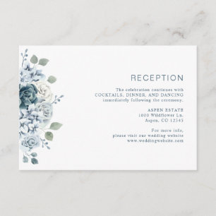 Dusty Blue Watercolor Floral Wedding Reception Enclosure Card