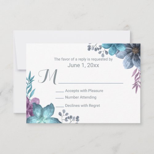 Dusty Blue Watercolor Floral Wedding RSVP